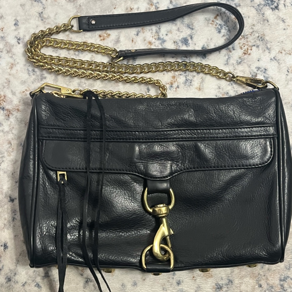 Rebecca Minkoff Black Leather Bag with Gold Accents